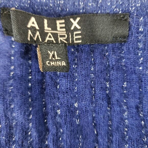 ALEX MARIE Knit SIZE XL Zip Front Blue Metallic 3/4 Sleeve Cardigan Sweater - Picture 7 of 11